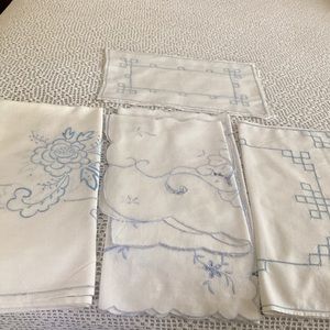 Vintage Blue and White Embroidered Scarves, Various Sizes